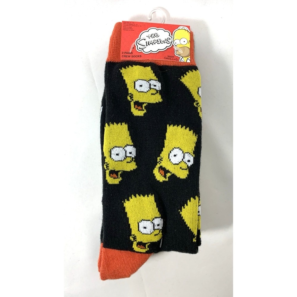 NEW The Simpsons Crew Socks Mens Unisex 2 PAIR Size 6-12 Bart Homer‎ Black Gray
